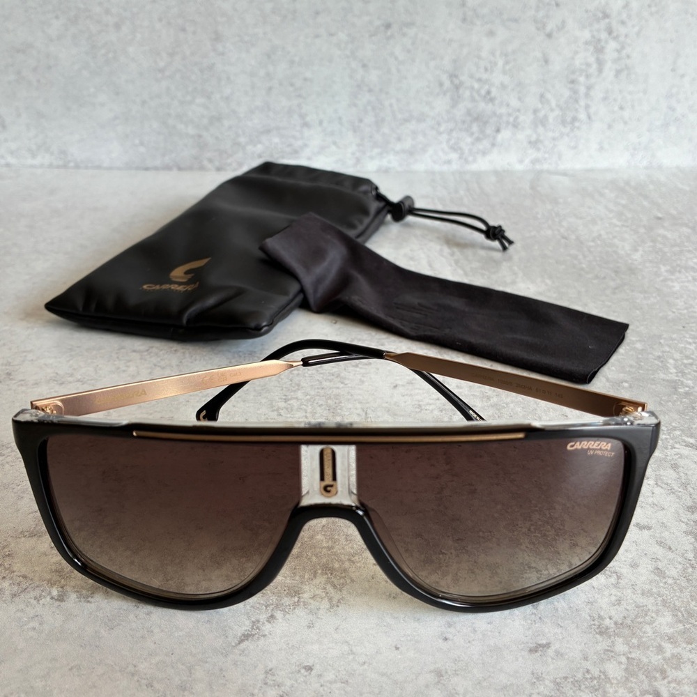 Carrera 1034/S Shield Sunglasses 2KJ2FHA Black Gold 61mm Unisex w/ Pouch